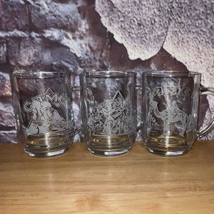 1991Joe Camel RJRTC Etched Beer Coffee Glass Mugs 16oz Set of 3 Luminarc VTG